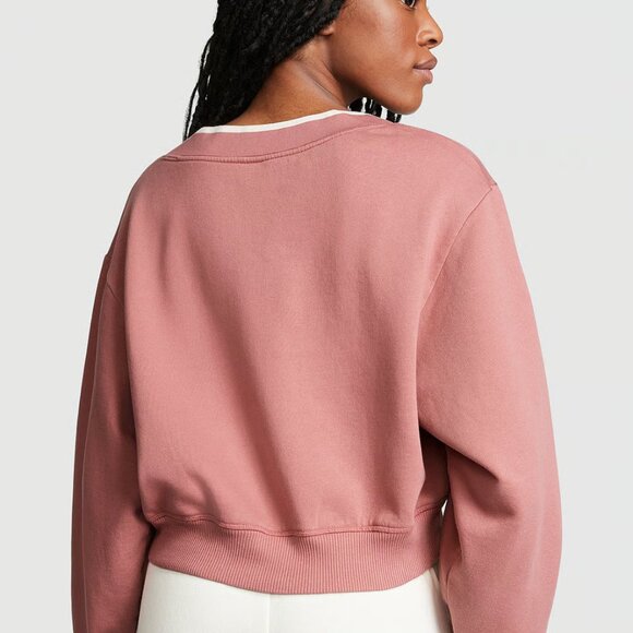 NWT PINK Premium Fleece V-Neck Pullover, Soft Begonia - Picture 3 of 4